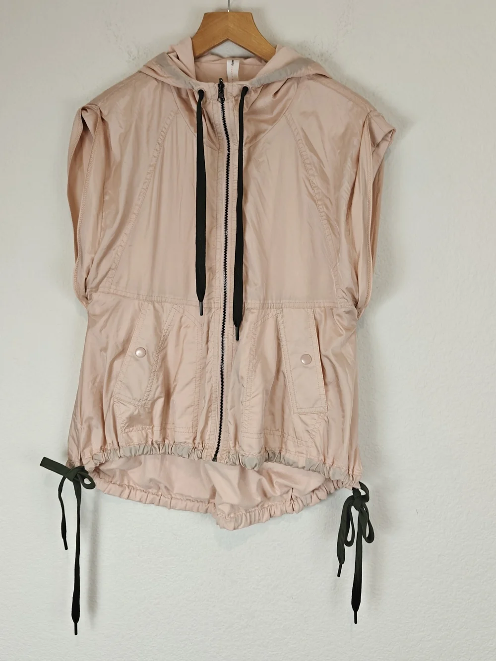 Anthropologie Daily Practice Pink Hooded Utility Vest XS Relaxed Drawstring Zip